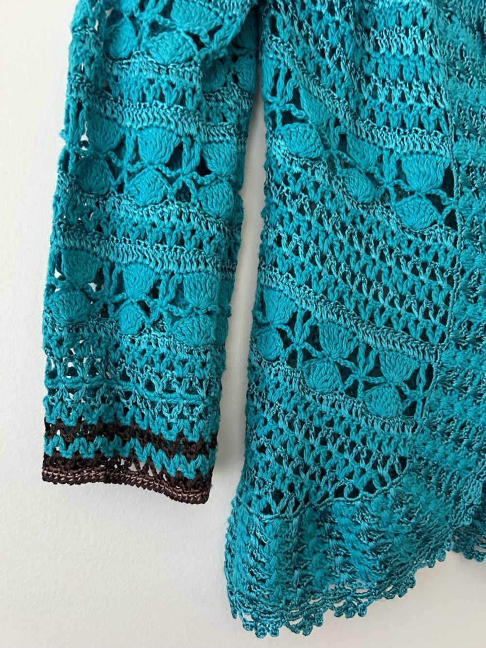 Bianca Nygard Turquoise Knit Boho Crochet Lace Open Cardigan Layer - Picture 3 of 9